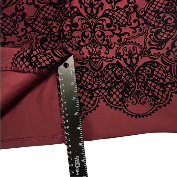 Midi skirt Sz M Office Siren vampire whimsigoth Burgundy Velvet Damask Dark - Picture 8 of 11